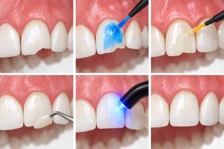 diagram of a dental bonding procedure of a chipped tooth